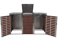 PROREGAL Weitere Ordnungssysteme Für Den Garten|3er Mülltonnenverkleidung HxBxT 120x200x85 cm Walnuss-Holzoptik Mülltonnenbox Mülltonnenabdeckung WPC Edelstahl 104kg