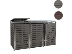 PROREGAL Weitere Ordnungssysteme Für Den Garten|3er Mülltonnenverkleidung HxBxT 120x200x85 cm Walnuss-Holzoptik Mülltonnenbox Mülltonnenabdeckung WPC Edelstahl 104kg