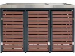 PROREGAL Weitere Ordnungssysteme Für Den Garten|3er Mülltonnenverkleidung Mit Pflanzkasten HxBxT 124x200x84 cm Walnuss-Holzoptik Mülltonne WPC Edelstahl 107kg