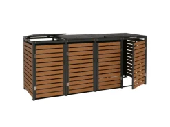 PROREGAL Weitere Ordnungssysteme Für Den Garten|4er Mülltonnenverkleidung HxBxT 119x264x84 cm Teak-Optik Mülltonnenbox Mülltonnenabdeckung WPC Metall 130kg