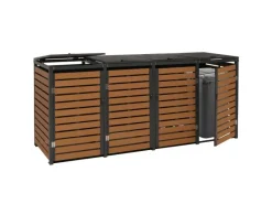 PROREGAL Weitere Ordnungssysteme Für Den Garten|4er Mülltonnenverkleidung HxBxT 119x264x84 cm Teak-Optik Mülltonnenbox Mülltonnenabdeckung WPC Metall 130kg