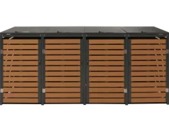 PROREGAL Weitere Ordnungssysteme Für Den Garten|4er Mülltonnenverkleidung HxBxT 119x264x84 cm Teak-Optik Mülltonnenbox Mülltonnenabdeckung WPC Metall 130kg