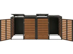 PROREGAL Weitere Ordnungssysteme Für Den Garten|4er Mülltonnenverkleidung HxBxT 119x264x84 cm Teak-Optik Mülltonnenbox Mülltonnenabdeckung WPC Metall 130kg