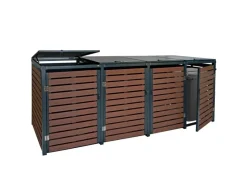 PROREGAL Weitere Ordnungssysteme Für Den Garten|4er Mülltonnenverkleidung HxBxT 119x264x84 cm Walnuss-Holzoptik Mülltonnenbox Mülltonnenabdeckung WPC Metall 130kg