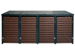 PROREGAL Weitere Ordnungssysteme Für Den Garten|4er Mülltonnenverkleidung HxBxT 119x264x84 cm Walnuss-Holzoptik Mülltonnenbox Mülltonnenabdeckung WPC Metall 130kg