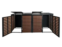 PROREGAL Weitere Ordnungssysteme Für Den Garten|4er Mülltonnenverkleidung HxBxT 119x264x84 cm Walnuss-Holzoptik Mülltonnenbox Mülltonnenabdeckung WPC Metall 130kg