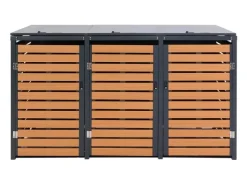 PROREGAL Weitere Ordnungssysteme Für Den Garten|3er Mülltonnenverkleidung HxBxT 119x205x84 cm Teak-Optik Mülltonnenbox Mülltonnenabdeckung WPC Metall 109kg