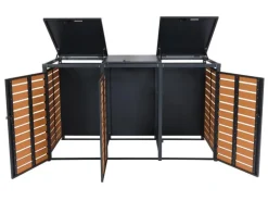 PROREGAL Weitere Ordnungssysteme Für Den Garten|3er Mülltonnenverkleidung HxBxT 119x205x84 cm Teak-Optik Mülltonnenbox Mülltonnenabdeckung WPC Metall 109kg