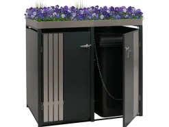 2er-Mülltonnenverkleidung Mit Pflanzkasten HxBxT 125x132x84 cm Anthrazit Edelstahl Mülltonne 55kg*PROREGAL Outlet