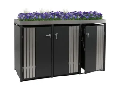PROREGAL Weitere Ordnungssysteme Für Den Garten|3er-Mülltonnenverkleidung Mit Pflanzkasten HxBxT 125x196x84 cm Anthrazit Edelstahl Mülltonne 75kg