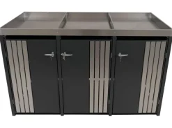 PROREGAL Weitere Ordnungssysteme Für Den Garten|3er-Mülltonnenverkleidung Mit Pflanzkasten HxBxT 125x196x84 cm Anthrazit Edelstahl Mülltonne 75kg