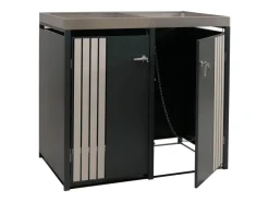 2er-Mülltonnenverkleidung Mit Pflanzkasten HxBxT 125x132x84 cm Anthrazit Holzoptik Hell Mülltonne 55kg*PROREGAL Online