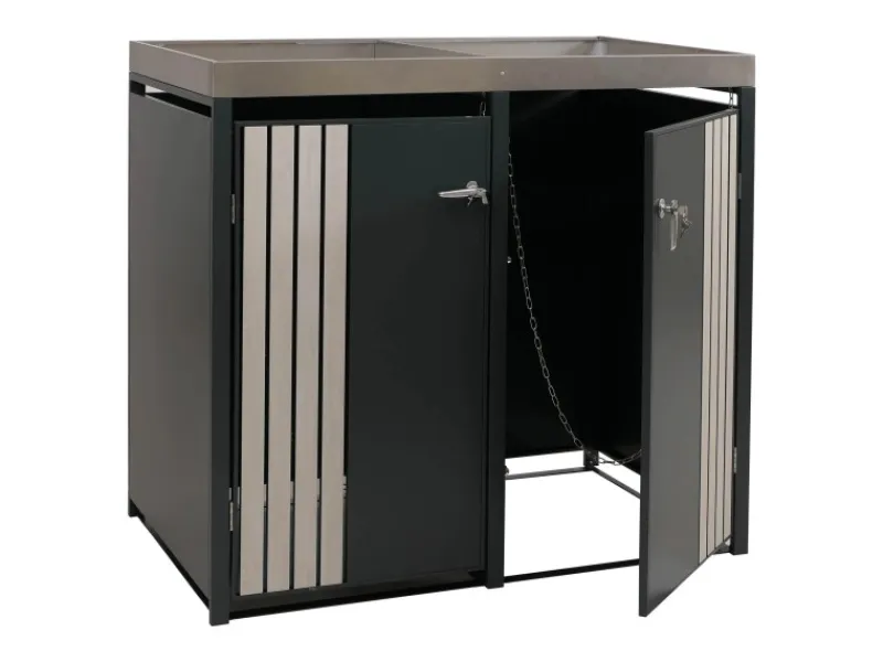 2er-Mülltonnenverkleidung Mit Pflanzkasten HxBxT 125x132x84 cm Anthrazit Holzoptik Hell Mülltonne 55kg*PROREGAL Online