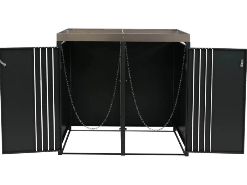 2er-Mülltonnenverkleidung Mit Pflanzkasten HxBxT 125x132x84 cm Anthrazit Holzoptik Hell Mülltonne 55kg*PROREGAL Online