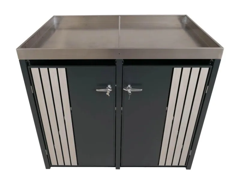 2er-Mülltonnenverkleidung Mit Pflanzkasten HxBxT 125x132x84 cm Anthrazit Holzoptik Hell Mülltonne 55kg*PROREGAL Online