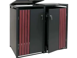 2er-Mülltonnenverkleidung Mit Deckel HxBxT 122x132x84 cm Anthrazit Holzoptik Dunkel Mülltonne 53kg*PROREGAL Outlet