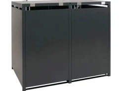 2er-Mülltonnenverkleidung Mit Deckel HxBxT 122x132x84 cm Anthrazit Holzoptik Dunkel Mülltonne 53kg*PROREGAL Outlet