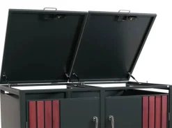 2er-Mülltonnenverkleidung Mit Deckel HxBxT 122x132x84 cm Anthrazit Holzoptik Dunkel Mülltonne 53kg*PROREGAL Outlet