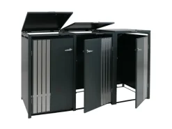 PROREGAL Weitere Ordnungssysteme Für Den Garten|3er-Mülltonnenverkleidung Mit Deckel HxBxT 122x200x84 cm Anthrazit Edelstahl Mülltonne 83kg