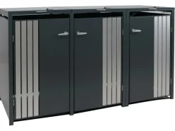PROREGAL Weitere Ordnungssysteme Für Den Garten|3er-Mülltonnenverkleidung Mit Deckel HxBxT 122x200x84 cm Anthrazit Edelstahl Mülltonne 83kg