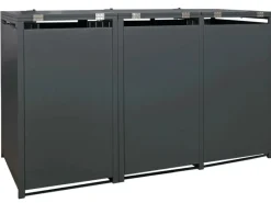 PROREGAL Weitere Ordnungssysteme Für Den Garten|3er-Mülltonnenverkleidung Mit Deckel HxBxT 122x200x84 cm Anthrazit Edelstahl Mülltonne 83kg