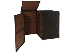 2er-Mülltonnenverkleidung HxBxT 176x130x131 cm Poly-Rattan 2x120L Mülltonnenbox Mülltonnenabdeckung*PROREGAL Clearance