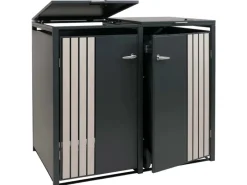 2er-Mülltonnenverkleidung Mit Deckel HxBxT 122x132x84 cm Anthrazit Holzoptik Hell Mülltonne 53kg*PROREGAL Clearance