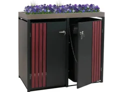 2er-Mülltonnenverkleidung Mit Pflanzkasten HxBxT 125x132x84 cm Anthrazit Holzoptik Dunkel Mülltonne 55kg*PROREGAL Best