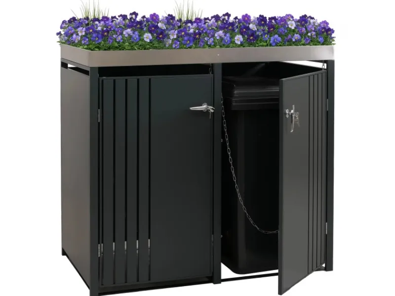 PROREGAL Weitere Ordnungssysteme Für Den Garten|2er-Mülltonnenverkleidung Mit Pflanzkasten HxBxT 125x132x84 cm Anthrazit Mülltonne 55kg