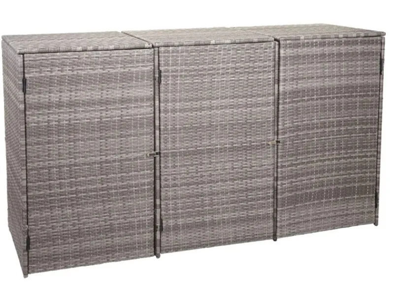 3er-Mülltonnenverkleidung HxBxT 110x195x66 cm Poly-Rattan 3x120L Mülltonnenbox Mülltonnenabdeckung*PROREGAL Sale