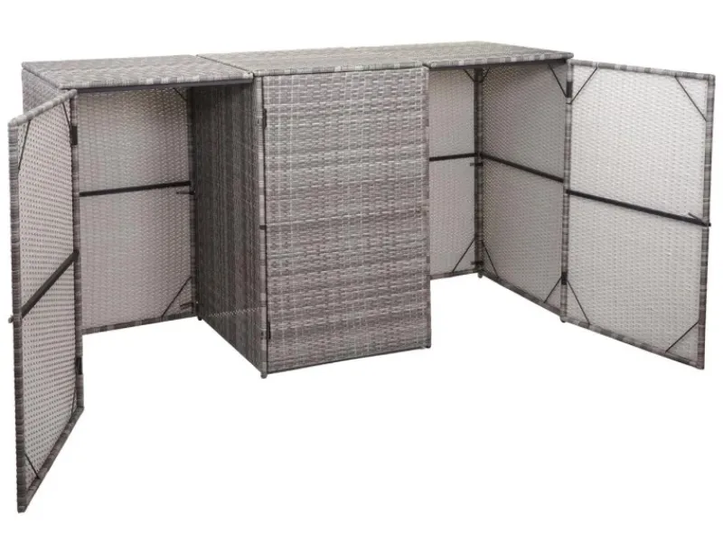 3er-Mülltonnenverkleidung HxBxT 110x195x66 cm Poly-Rattan 3x120L Mülltonnenbox Mülltonnenabdeckung*PROREGAL Sale