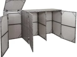 3er-Mülltonnenverkleidung HxBxT 110x195x66 cm Poly-Rattan 3x120L Mülltonnenbox Mülltonnenabdeckung*PROREGAL Sale