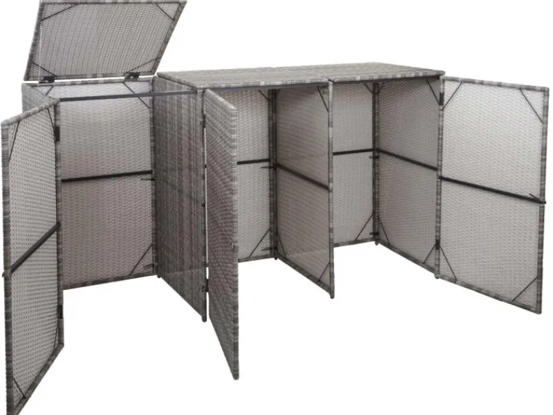 3er-Mülltonnenverkleidung HxBxT 110x195x66 cm Poly-Rattan 3x120L Mülltonnenbox Mülltonnenabdeckung*PROREGAL Sale