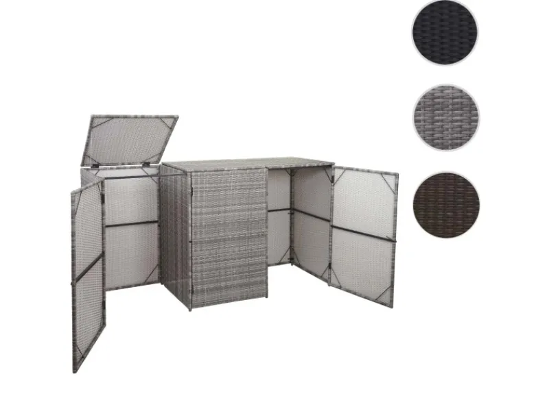 3er-Mülltonnenverkleidung HxBxT 110x195x66 cm Poly-Rattan 3x120L Mülltonnenbox Mülltonnenabdeckung*PROREGAL Sale