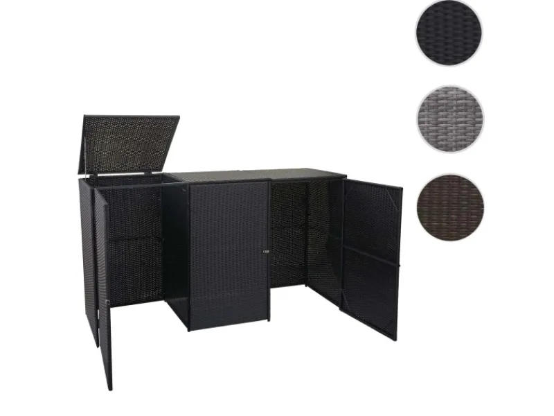 3er-Mülltonnenverkleidung HxBxT 110x195x66 cm Poly-Rattan 3x120L Mülltonnenbox Mülltonnenabdeckung*PROREGAL Sale