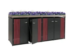 4er-Mülltonnenverkleidung Mit Pflanzkasten HxBxT 125x260x84 cm Anthrazit Holzoptik Dunkel Mülltonne 95kg*PROREGAL Discount
