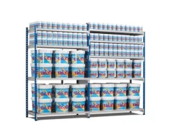 PROREGAL Sportgeräte|Fachbodenregal Maximus Pro HxBxT 300 x 100 x 60 cm 4 Ebenen PVC-Fachboden Fachlast 286 kg Lichtblau-Lichtgrau