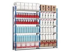 Fachbodenregal Maximus Pro HxBxT200 x 100 x 60 cm 6 Ebenen Spanplatten-Fachboden Fachlast 286 kg Lichtblau-Lichtgrau*PROREGAL Outlet