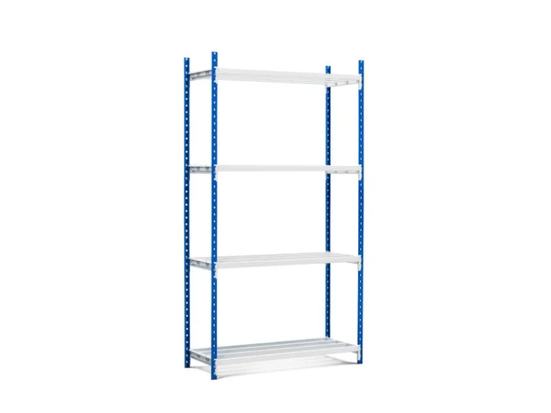 PROREGAL Sportgeräte|Fachbodenregal Maximus HxBxT200 x 125 x 68 cm 4 Ebenen Offener Fachboden Fachlast 152 kg Lichtblau-Lichtgrau