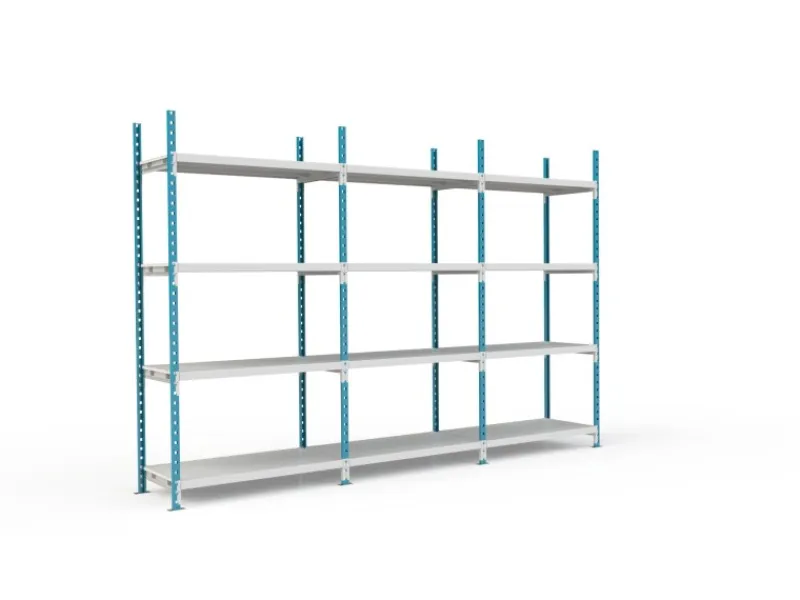 PROREGAL Sportgeräte|Fachbodenregal Maximus Pro HxBxT 280 x 125 x 80 cm 4 Ebenen PVC-Fachboden Fachlast 278 kg Lichtblau-Lichtgrau