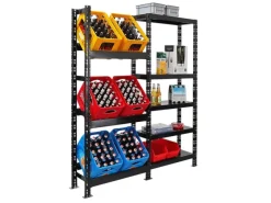 Getränkekistenregal Gaardasee  HxBxT 180 x 160 x 30 cm 6 Kisten & 5 Boards Schwarz Freistehend Kistenständer Getränkeregal*PROREGAL Sale