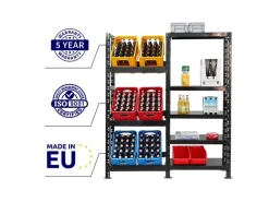 Getränkekistenregal Gaardasee  HxBxT 180 x 160 x 30 cm 6 Kisten & 5 Boards Schwarz Freistehend Kistenständer Getränkeregal*PROREGAL Sale