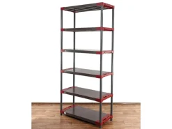 Kunststoffregal Grey Bear Extra-Tall HxBxT 220 x 80 x 46 cm Fachlast 120 kg Grau/Rot*PROREGAL Discount