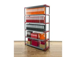 PROREGAL Sportgeräte|Kunststoffregal Grey Bear Extra-Tall HxBxT 220 x 150 x 46 cm Fachlast 70 kg Grau/Rot