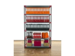 PROREGAL Sportgeräte|Kunststoffregal Grey Bear Extra-Tall HxBxT 220 x 150 x 46 cm Fachlast 70 kg Grau/Rot