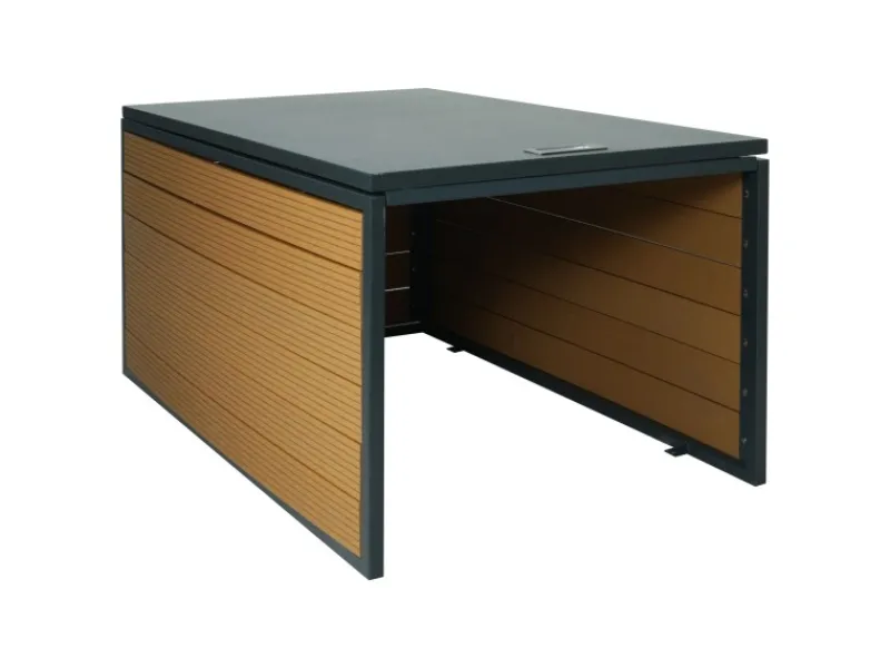 PROREGAL Rasenmäher|Mähroboter-Garage XL Mit Deckel 43x70x90cm Wpc Metall Eiche-Optik