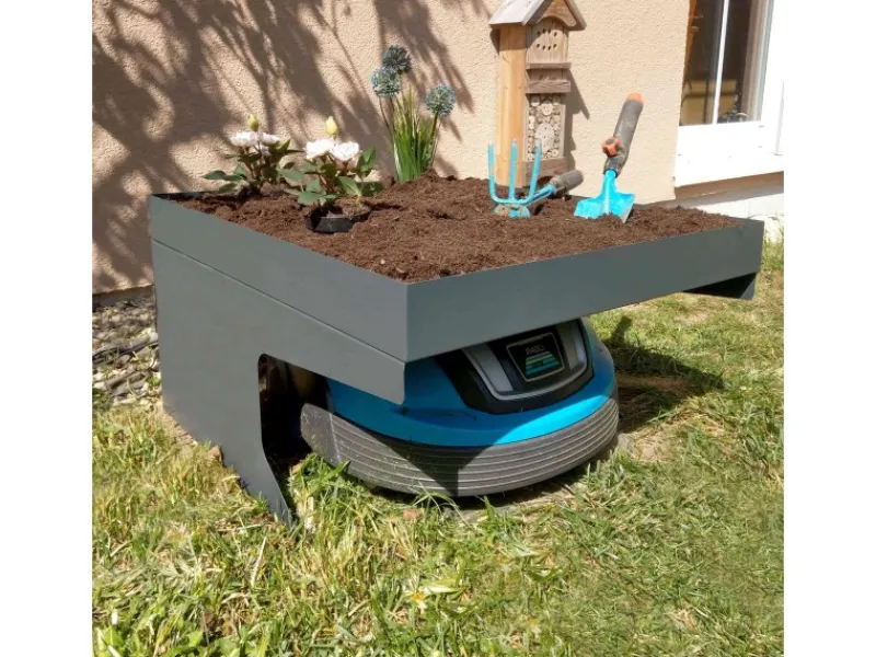 PROREGAL Rasenmäher|Mähroboter-Garage Mit Pflanzkasten 37x60x70cm Metall