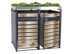 PROREGAL Weitere Ordnungssysteme Für Den Garten|Mülltonnenbox 2er Mit Pflanzkasten 125x132x80cm Anthrazit Gold Erweiterbar