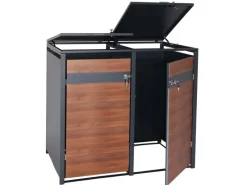 PROREGAL Weitere Ordnungssysteme Für Den Garten|Mülltonnenbox 2er 117x132x80cm Anthrazit Kirsche-Holzoptik