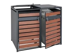 PROREGAL Weitere Ordnungssysteme Für Den Garten|Mülltonnenbox 2er XL 117x142x98cm Metall 59kg Anthrazit Kirsche-Holzoptik Dunkelbraun